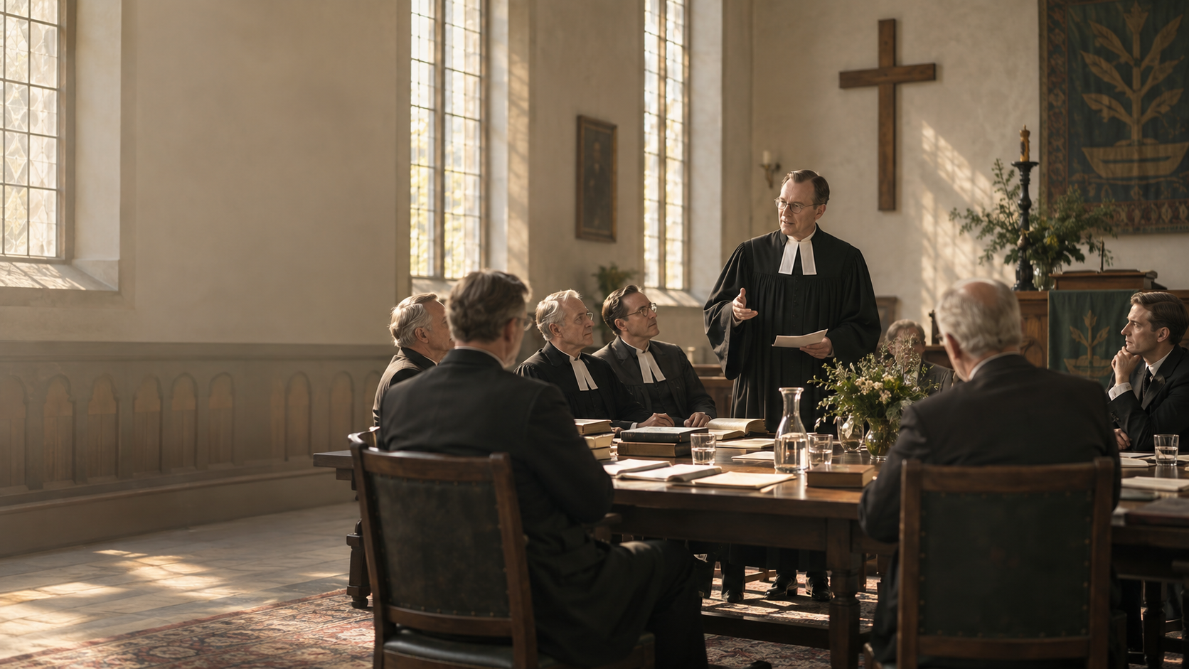 Historische Darstellung einer evangelischen Synode nach 1945